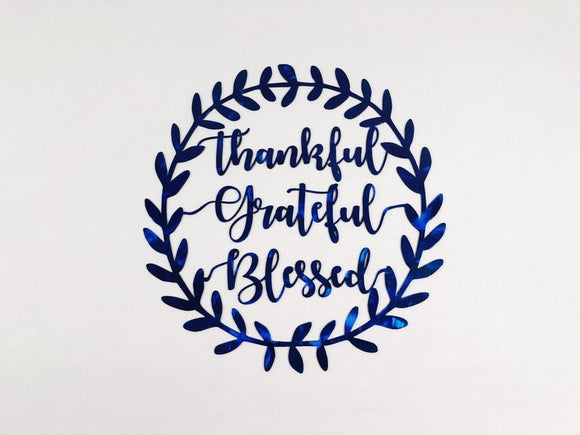 Thankful Grateful Blessed Metal Leaf Wall Art Sign Wreath
