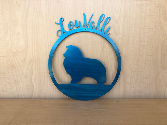 Personalized Sheltie Metal Sign Door Hanger or Wall Art - Choose Any Color Powder Coat