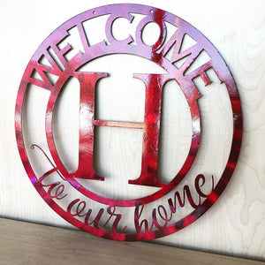 Welcome To Our Home Personalized Metal Wall Art Monogram Door Hanger