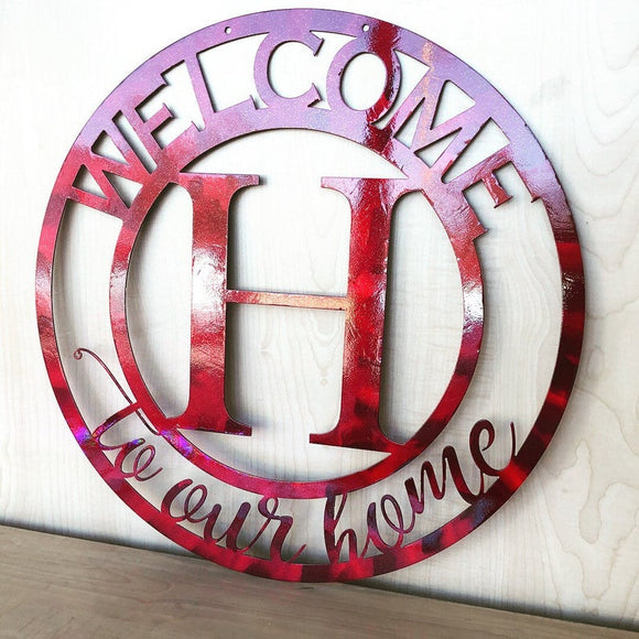 Welcome To Our Home Personalized Metal Wall Art Monogram Door Hanger