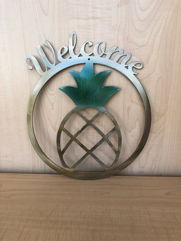 Welcome Pineapple Metal Wall Art