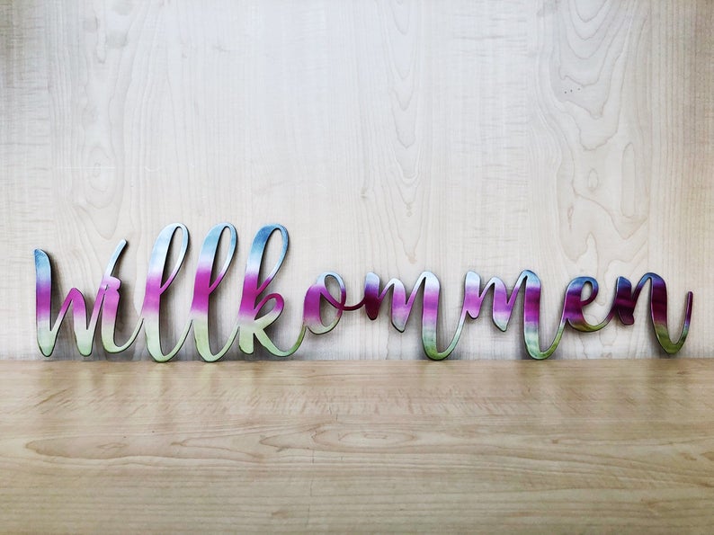 Willkommen Metal Wall Art Sign with Powder Coat