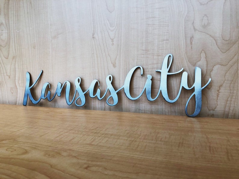 Kansas City Metal Wall Art Sign with Powder Coat - Lots of Colors Available, Durable, Quality Home Decor