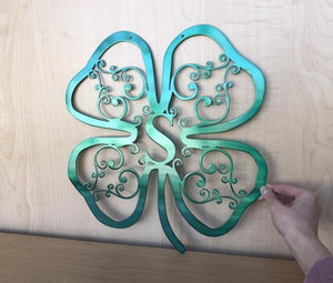 Four Leaf Clover Personalized Monogram Metal Wall Art with Scroll Details