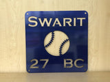 Baseball or Softball Personalized Metal Wall Art with Name, Choose Your Powder Coat Colo