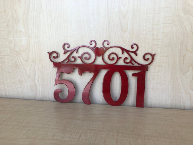 Custom Metal Address Sign with Scrolls & Powder Coat, Any Color