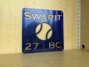 Baseball or Softball Personalized Metal Wall Art with Name, Choose Your Powder Coat Colo