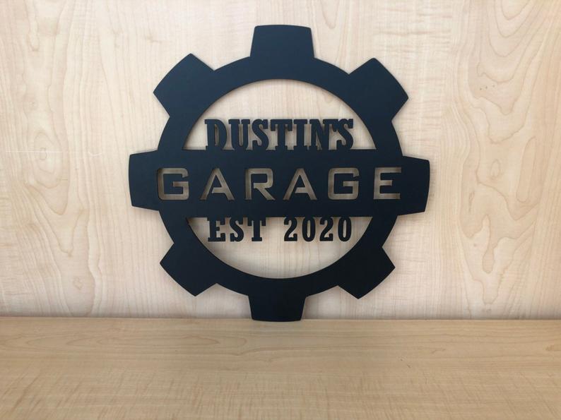 Garage Sign Personalized Gear Metal Wall Art
