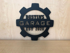 Garage Sign Personalized Gear Metal Wall Art
