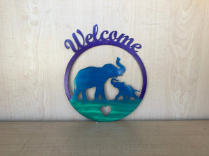 Welcome Elephant Metal Wall Art