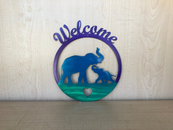 Welcome Elephant Metal Wall Art