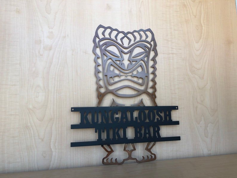 Personalized Tiki Figure Metal Wall Art Hawaiian Decor with Powder Coat