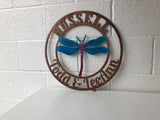 Dragonfly Personalized Door Hanger Metal Wall Art - Any Color Powder Coat Combo