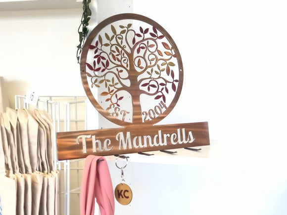 Personalized Tree of Life with Last Name Metal Wall Art with Hooks