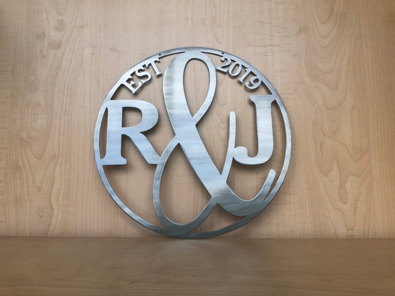 Initial Monogram Circle Personalized Door Hanger or Metal Wall Art