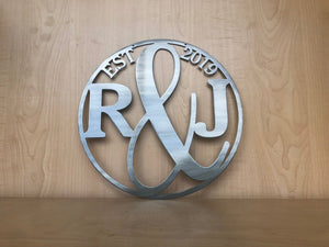 Initial Monogram Circle Personalized Door Hanger or Metal Wall Art