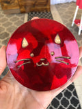 Cat Face Steel & Cork Coaster with Translucent Metallic Powder Coat