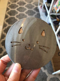 Cat Face Steel & Cork Coaster with Translucent Metallic Powder Coat