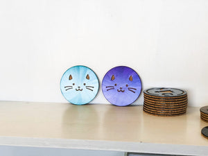 Cat Face Steel & Cork Coaster with Translucent Metallic Powder Coat