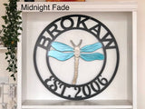Dragonfly Personalized Door Hanger Metal Wall Art - Any Color Powder Coat Combo