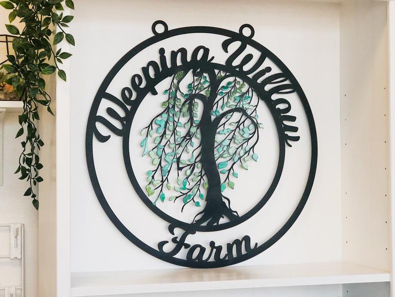 Willow Tree Personalized Door Hanger Metal Wall Art Multi-Color Fade