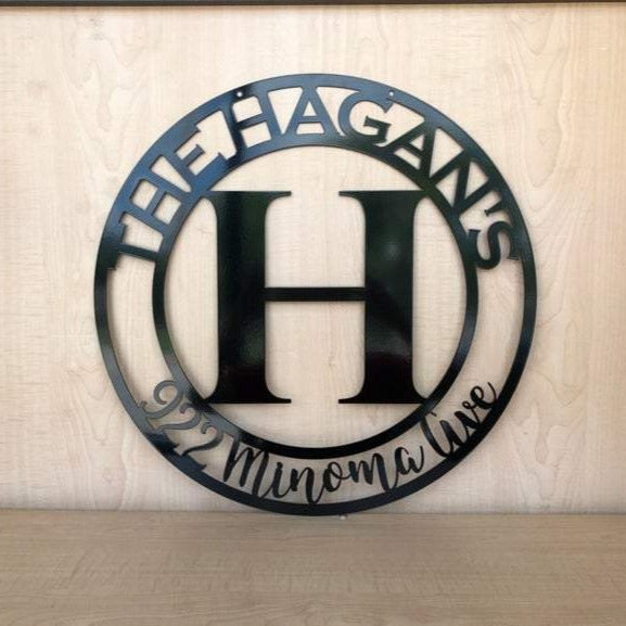Initial Monogram Personalized Metal Wall Art with Custom Text