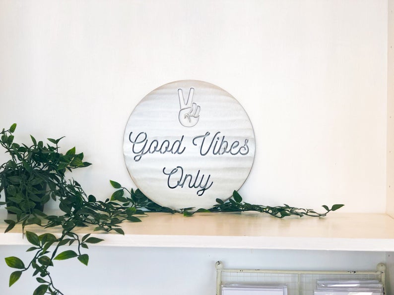 Good Vibes Only with Peace Sign Metal Wall Art