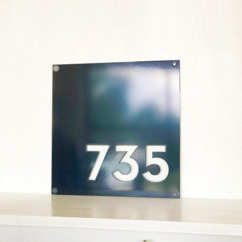 Square Metal Address Modern Sign
