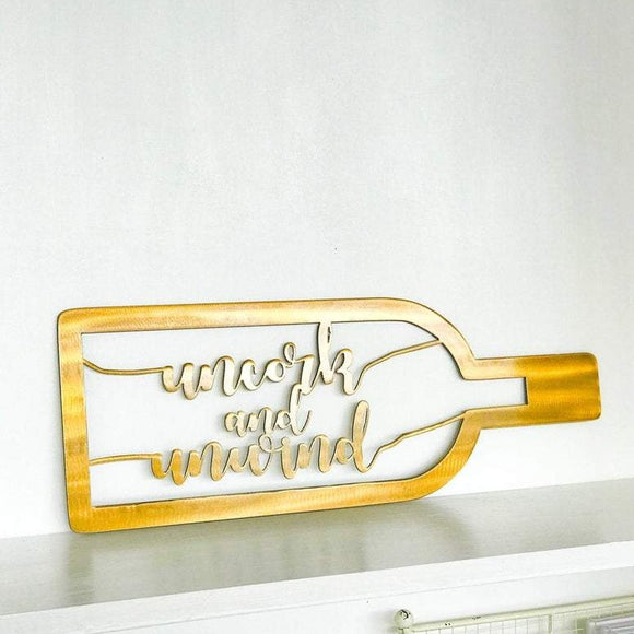 Uncork and Unwind Metal Wine Bottle Home Decor