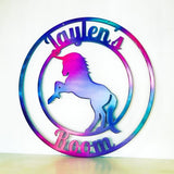 Personalized Metal Unicorn Door Hanger Metal Wall Art - Any Color Powder Coat Combo