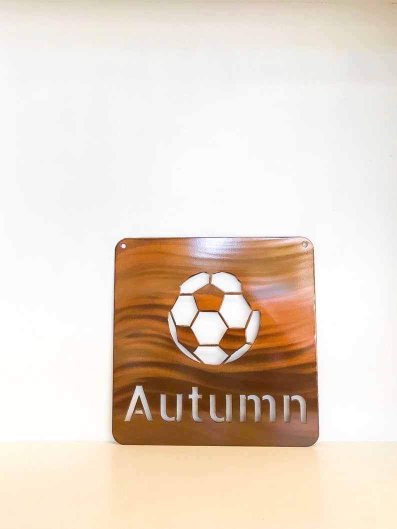 Personalized Metal Soccer Wall Art with Name, Choose Your Powder Coat Color