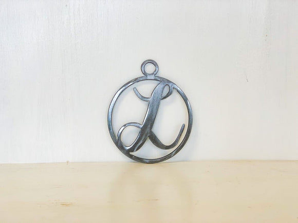 Script Monogram Metal Letter Christmas Tree Ornament