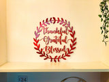 Thankful Grateful Blessed Metal Leaf Wall Art Sign Wreath