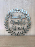 Thankful Grateful Blessed Metal Leaf Wall Art Sign Wreath