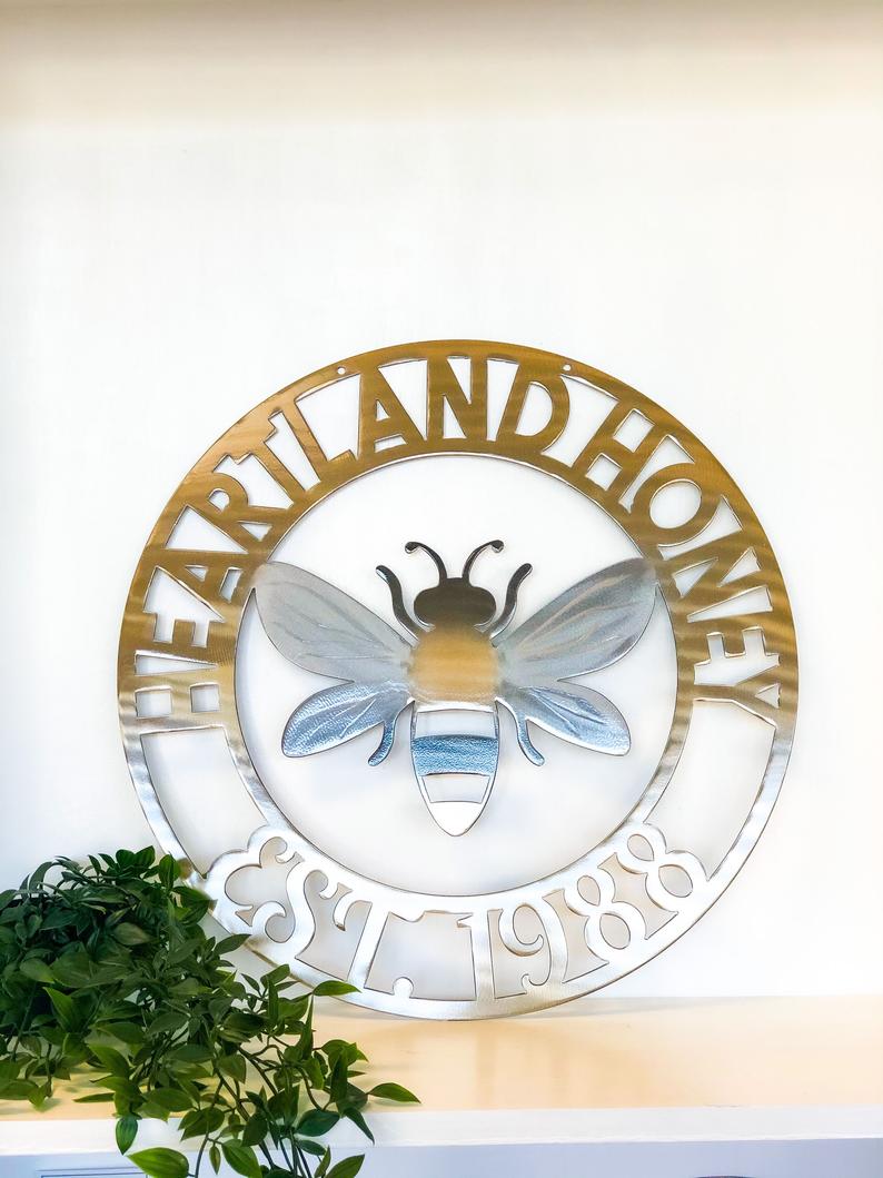 Personalized Metal Bee Sign - Customizable Weatherproof Door Hanger or Wall Art Powder Coat