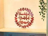 Thankful Grateful Blessed Metal Leaf Wall Art Sign Wreath
