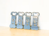 Paw Print Dog Bone Steel Bottle Opener with Powder Coat, Choose your Color - Magnetic or Keychain