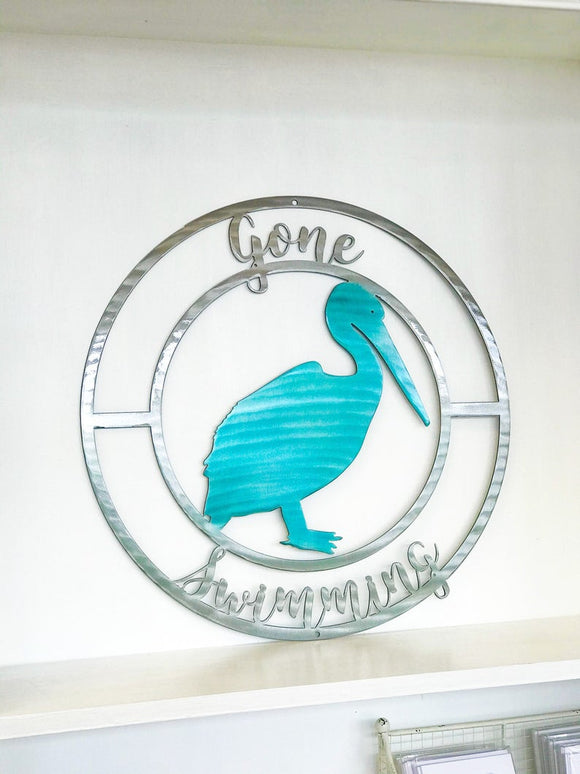 Personalized Metal Pelican Sign - Customizable Door Hanger or Wall Art