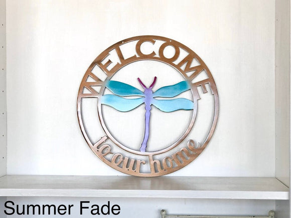 Dragonfly Personalized Door Hanger Metal Wall Art - Any Color Powder Coat Combo