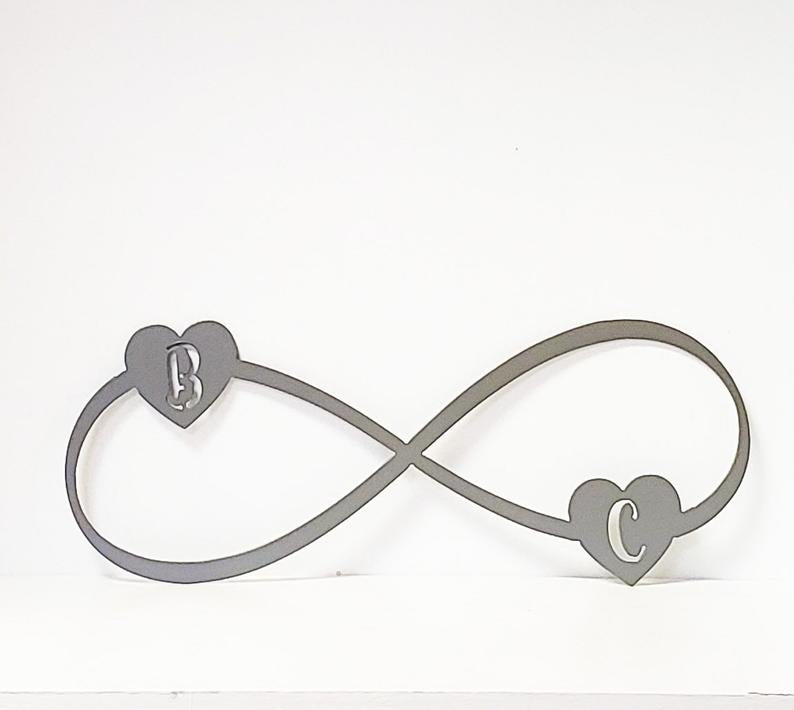 Infinity Metal Wall Art Hearts with Personalized Initials