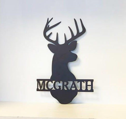 Deer Antler Last Name Personalized Metal Wall Art