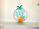 Palm Tree Scene Sunset Metal Wall Art Sign - Outdoor Beach Decor