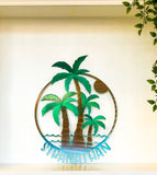 Personalized Palm Tree Scene Sunset Metal Wall Art Sign - Outdoor Beach Decor