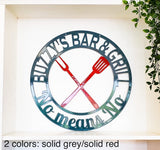 Personalized Round BBQ Grill Sign - Outdoor Door Hanger or Metal Wall Art Powder Coat | Gift For Him | Labor Day Gift | Patio Decor