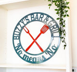 Personalized Round BBQ Grill Sign - Outdoor Door Hanger or Metal Wall Art Powder Coat | Gift For Him | Labor Day Gift | Patio Decor