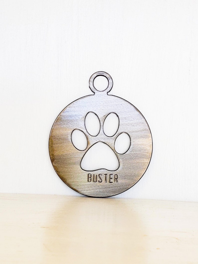 Personalized Paw Print Metal Ornament, Hand Stamped, Christmas Tree Hanger, Gift for Dog Lover, Pet Gift