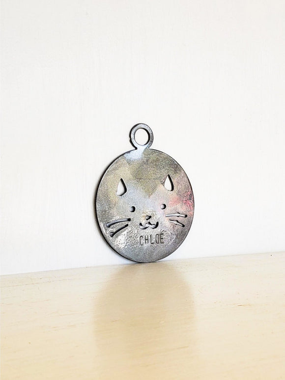 Personalized Cat Face Metal Ornament | Hand Stamped | Christmas Tree Hanger | Gift for Cat Lover | Pet Gift | New Kitten Present