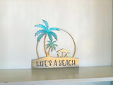 Life's A Beach Palm Tree Chairs Scene Metal Sign | Weatherproof Door Hanger or Wall Art | Powder Coat