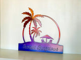 Personalized Beach Chair Scene Metal Sign - Customizable Weatherproof Door Hanger or Wall Art Powder Coat | Palm Tree Home Decor