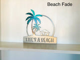 Life's A Beach Palm Tree Chairs Scene Metal Sign | Weatherproof Door Hanger or Wall Art | Powder Coat